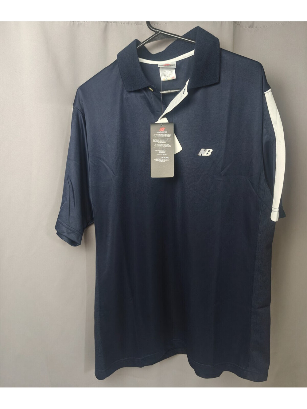 New Balance Navy Polo Shirt Men's L Short Sleeve Collared 100% Polyester NWT
